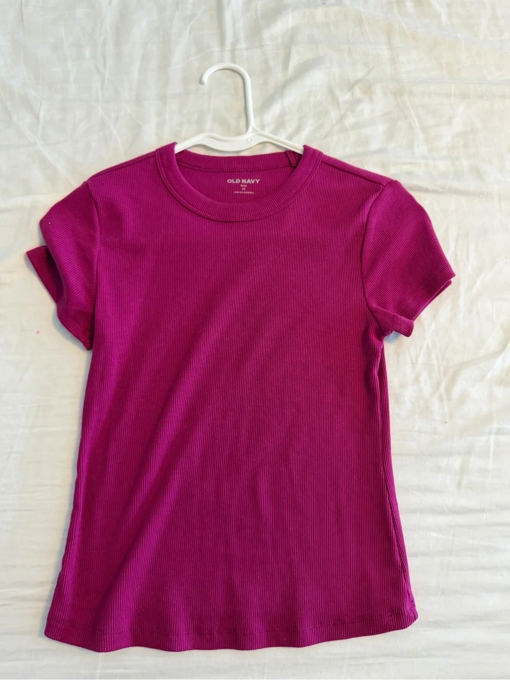 Old Navy Girls' Bright Fuchsia Ribbed Short Sleeve Tee